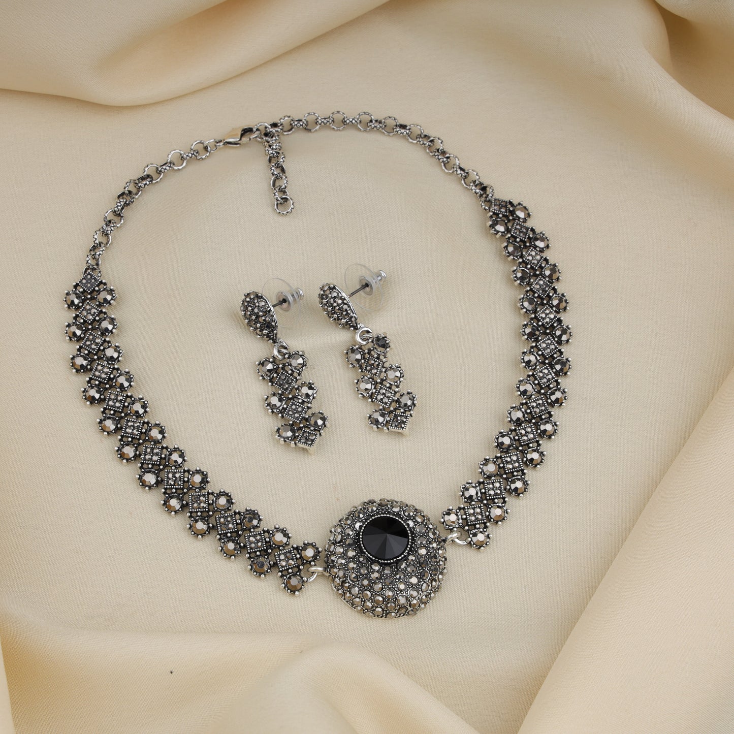 Black Stone Oxidized Necklace Set
