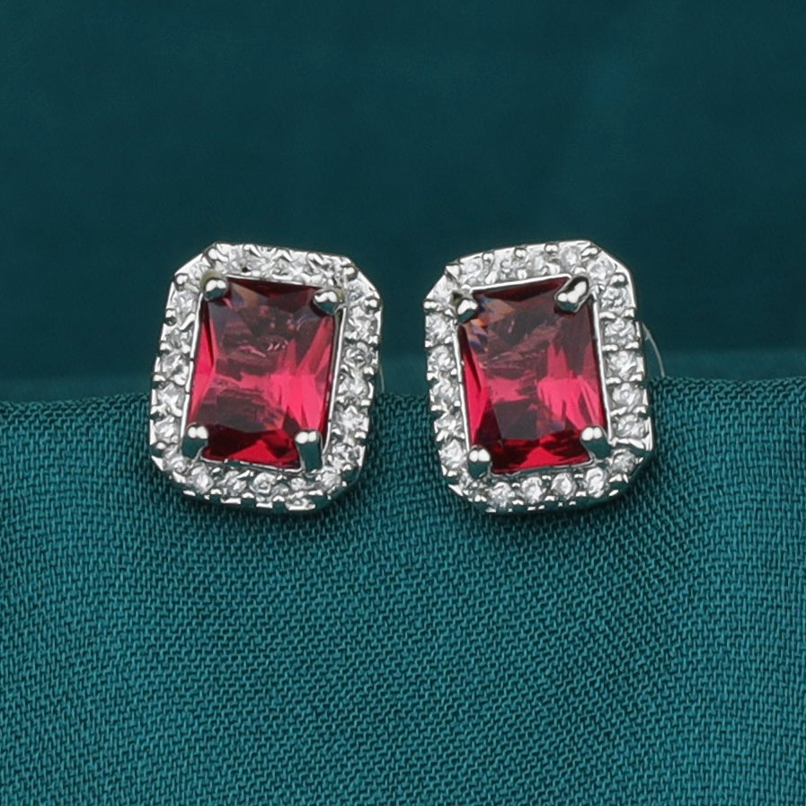 Red Square Gemstone Earrings
