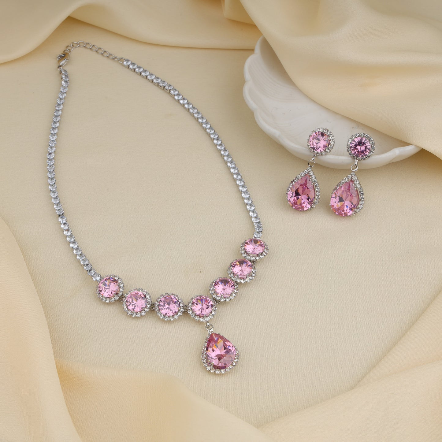 Pink Teardrop Elegance Necklace Set