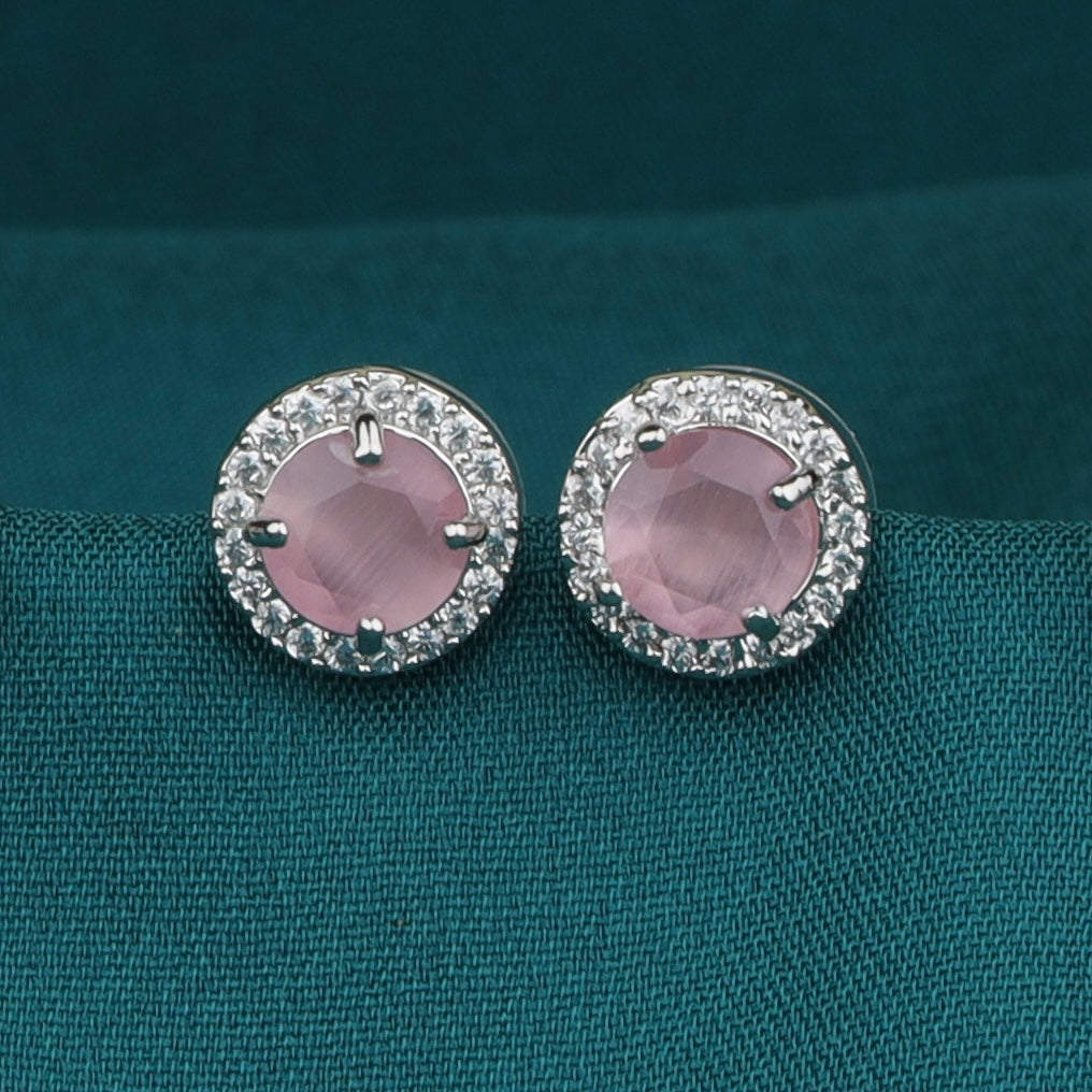 Pink Round Gemstone Earrings