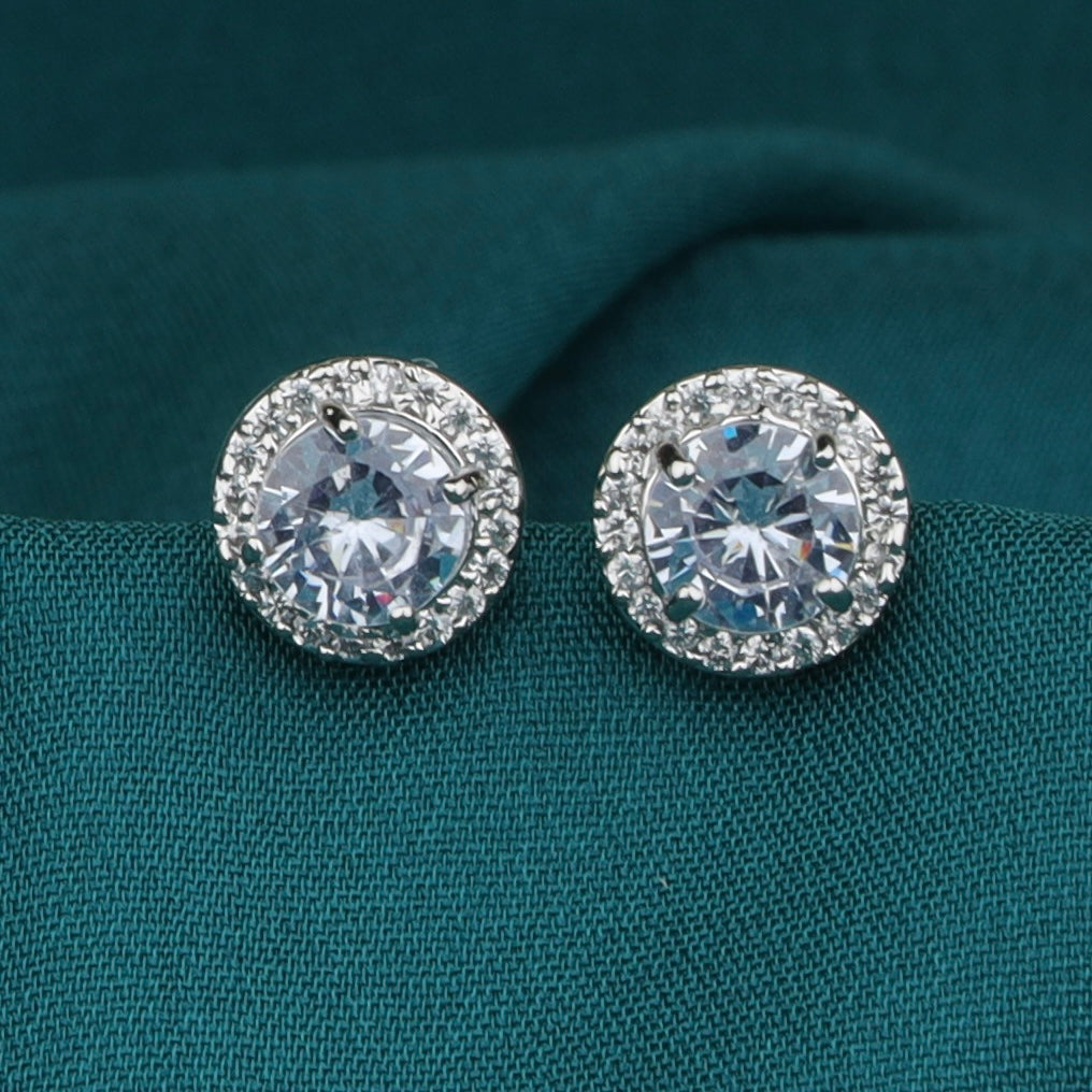 White Round Gemstone Earrings