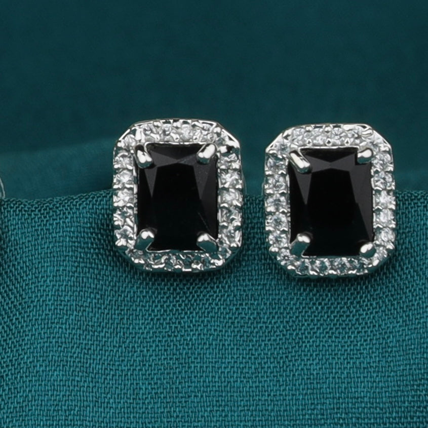 Black Square Gemstone Earrings