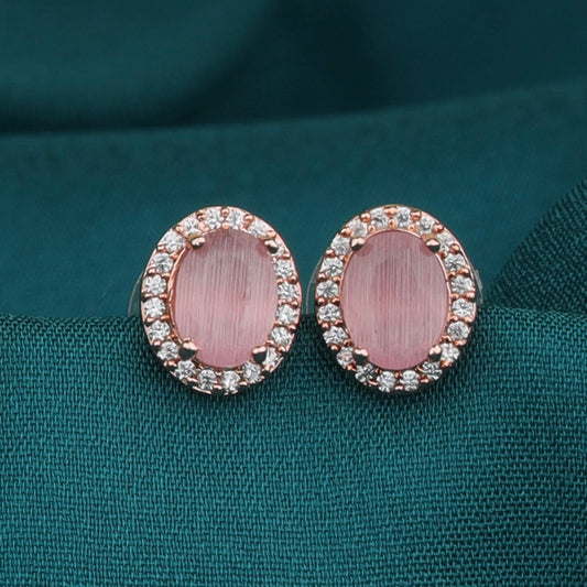 Pink Oval Gemstone Earrings