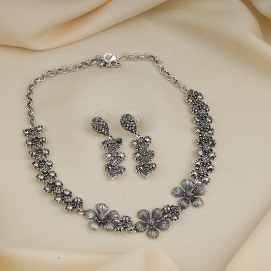 3 Flower Oxidized Necklace Set