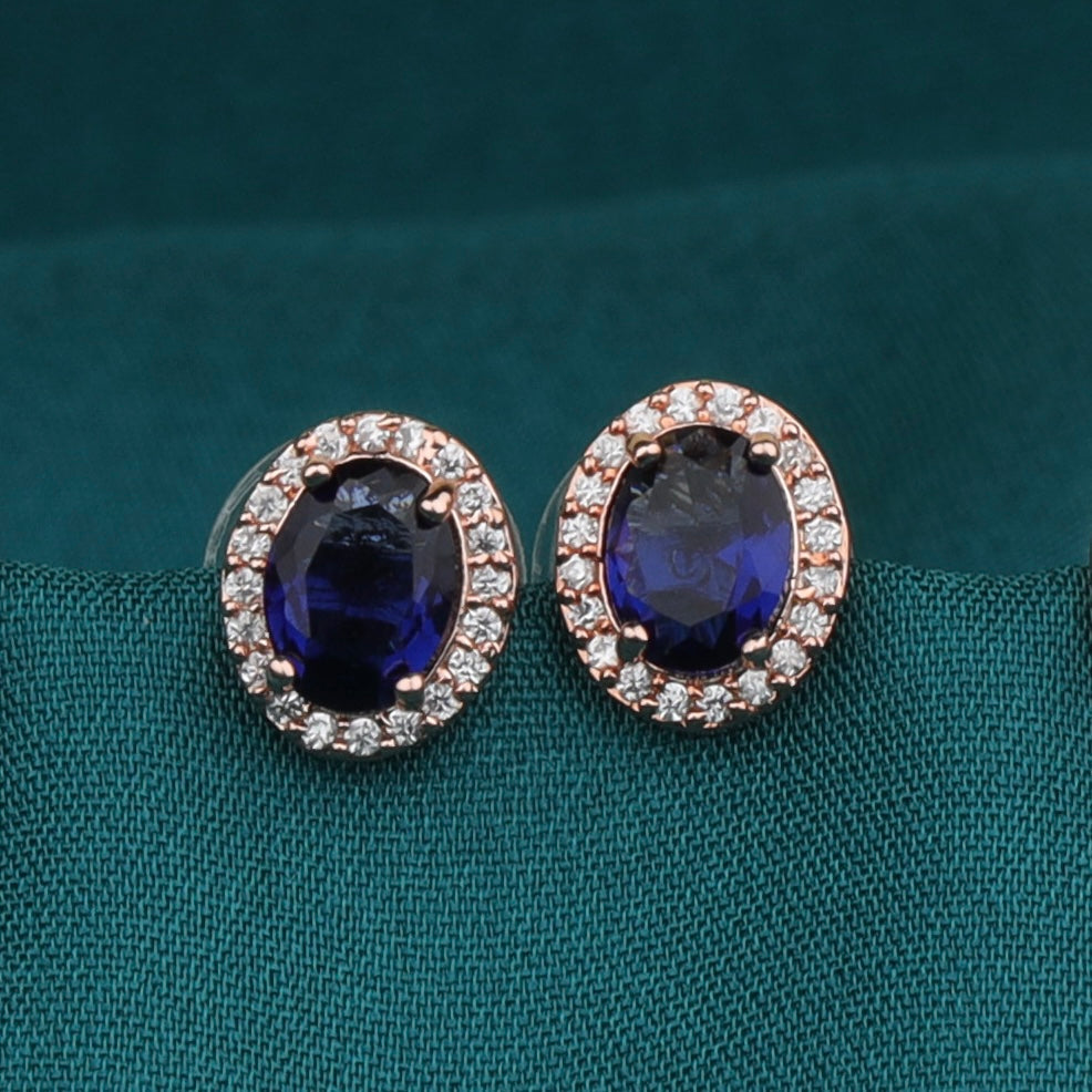 Blue Oval Gemstone Earrings