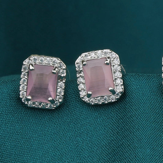 Pink Square Gemstone Earrings