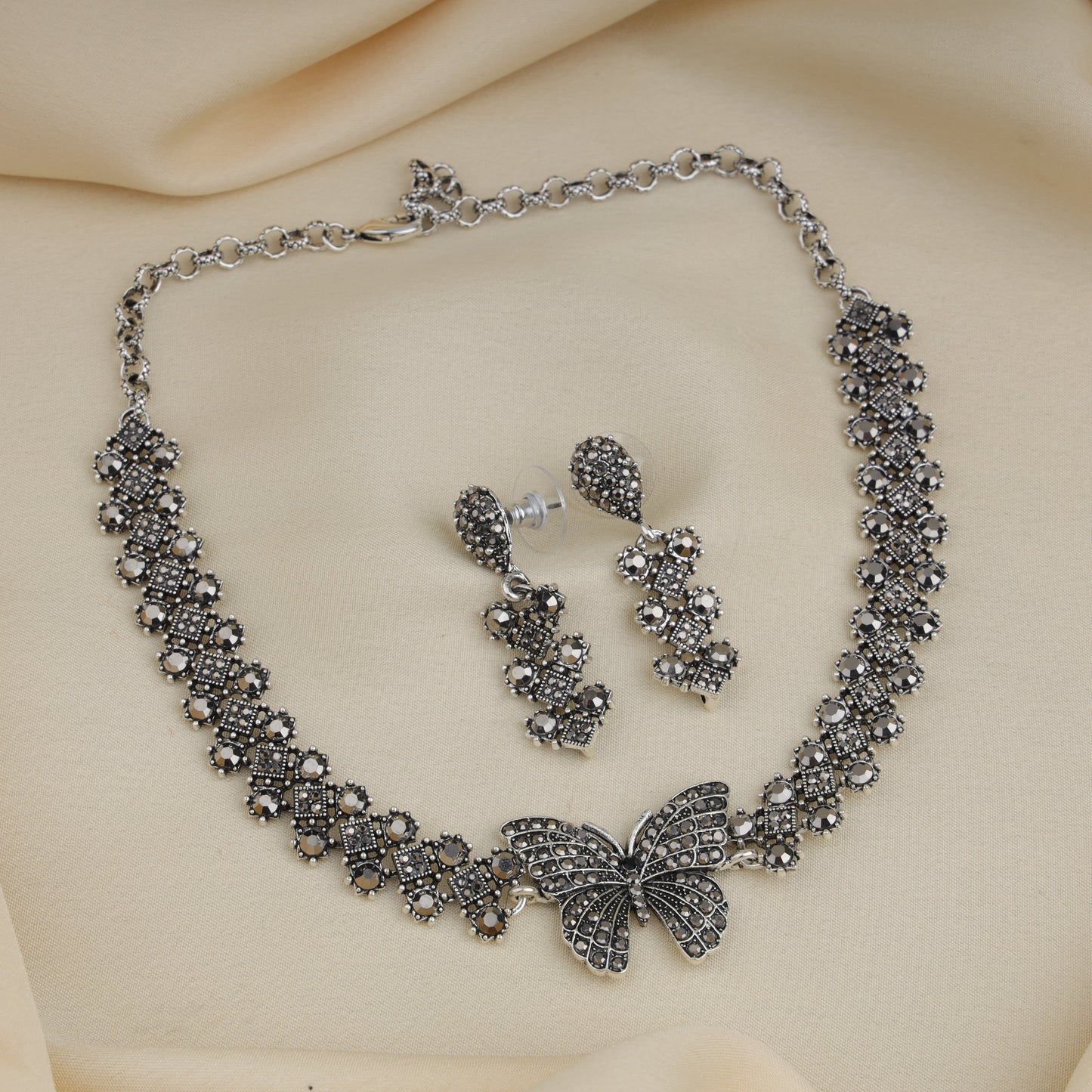 Butterfly Oxidized Necklace Set