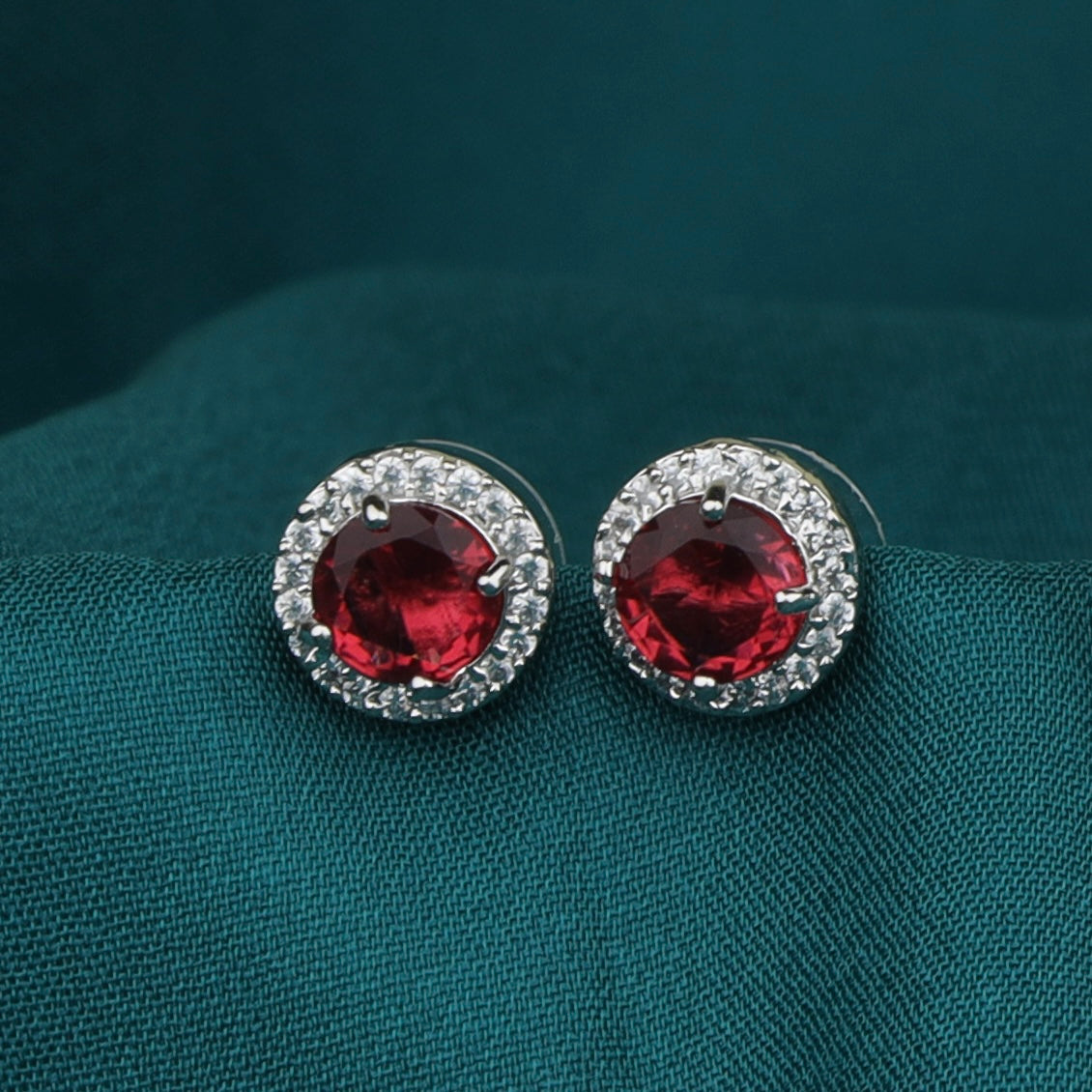 Red Round Gemstone Earrings