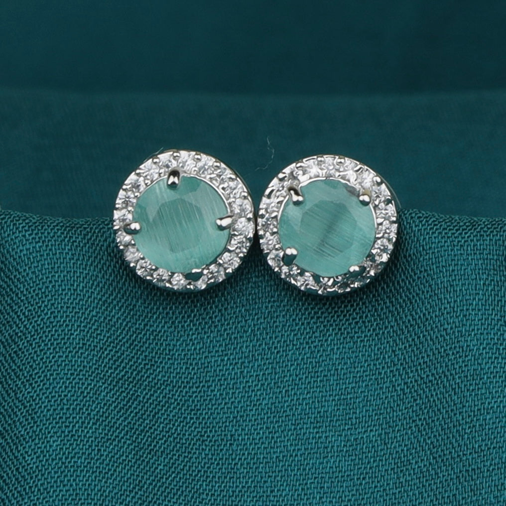 Mint Green Round Gemstone Earrings