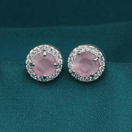 Pink Round Gemstone Earrings