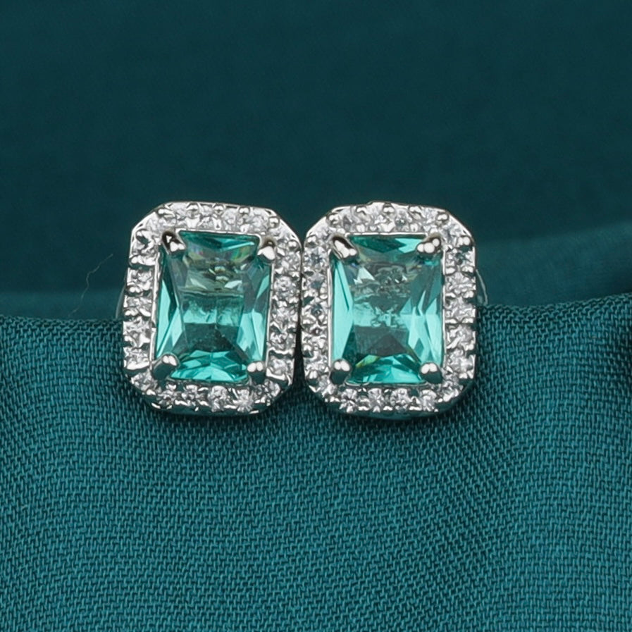 Mint Green Square Gemstone Earrings